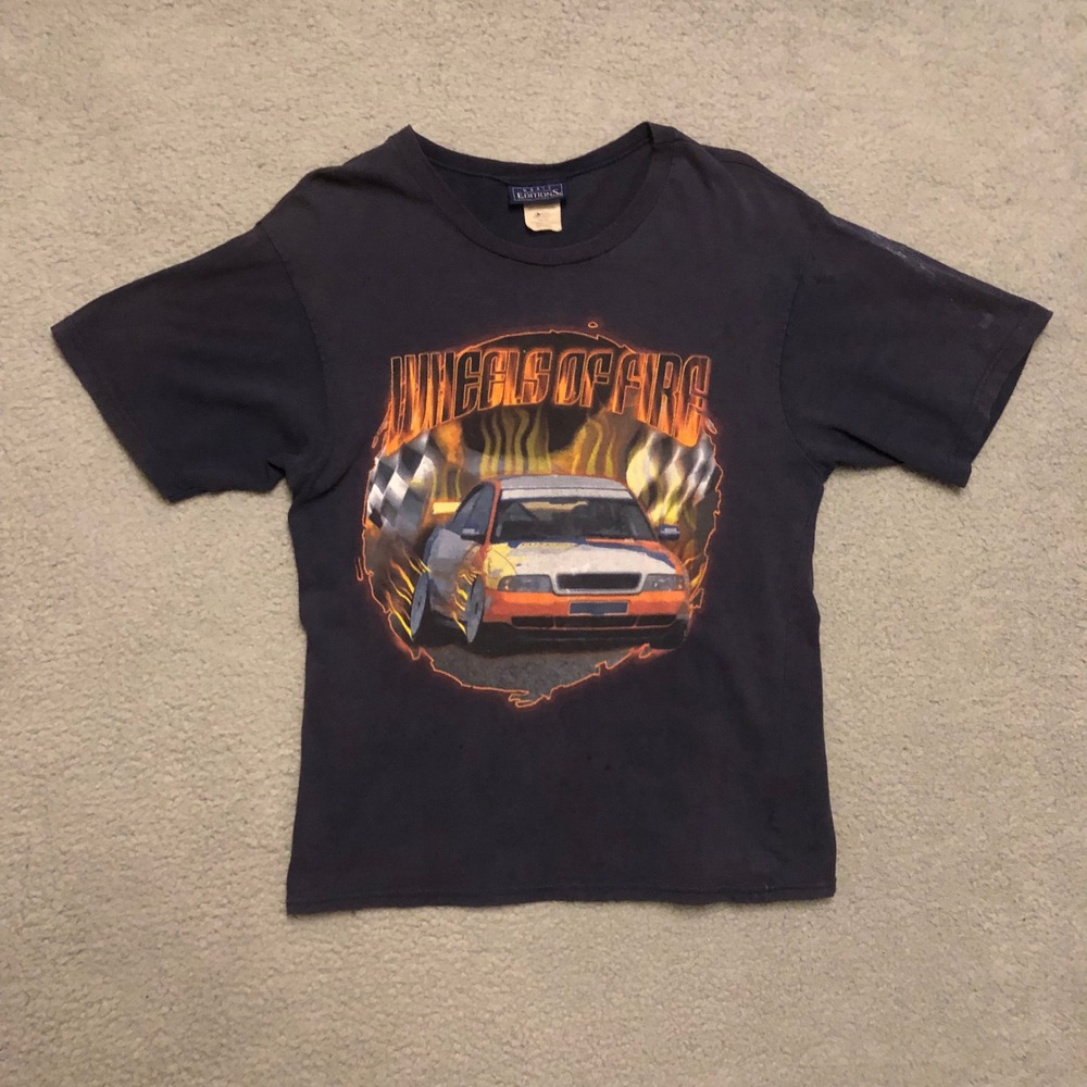 Vtge Wheels of‎ Fire Racing T-Shirt Audi Rally Car Graphic Faded Black Medium